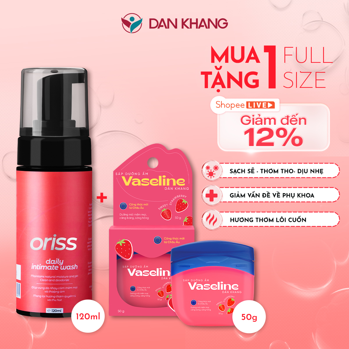 [MUA 1 TẶNG 1] Dung dịch vệ sinh phụ nữ dạng bọt Oriss Daily Intimate Wash hỗ trợ làm sạch dịu nhẹ hương nước hoa 120ml