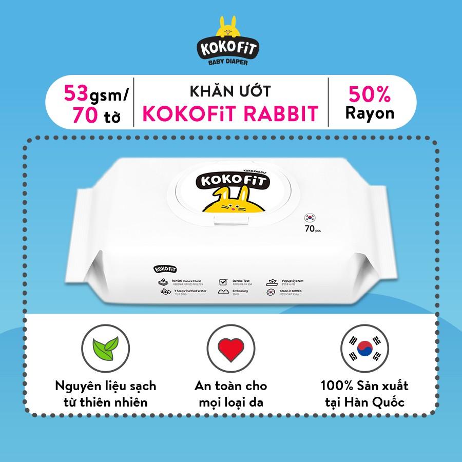 Khăn Ướt Thiên Nhiên KOKOFiT - RABBIT Hàn Quốc 50% Vải Rayon 70 tờ/hộp 267g