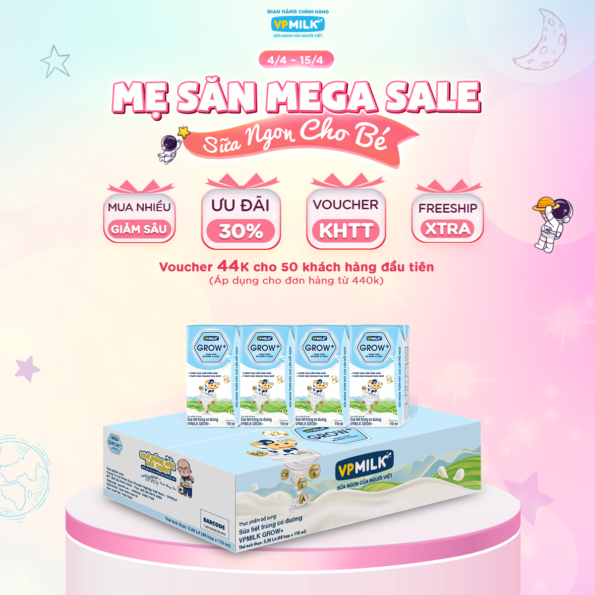 Sữa Tiệt Trùng Có Đường VPMilk Grow+ Hộp 110ml (Thùng 48 Hộp)