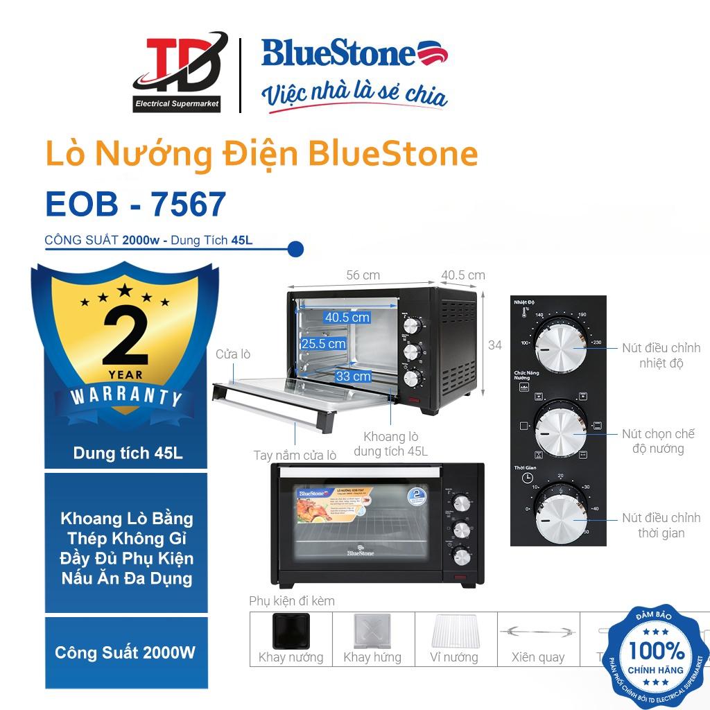 Lò nướng Bluestone EOB-7567, Dung Tích 45Lit Công Suất 2000W, Có Xiên Quay Khi Nướng, Hàng Chính Hãng