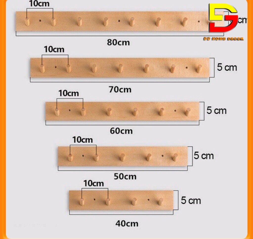 Móc Treo Đồ, Móc Treo Quần Áo Gắn Tường DGHome Nhiều Kích Cỡ Chất Liệu Gỗ Thông Cao Cấp DG-17