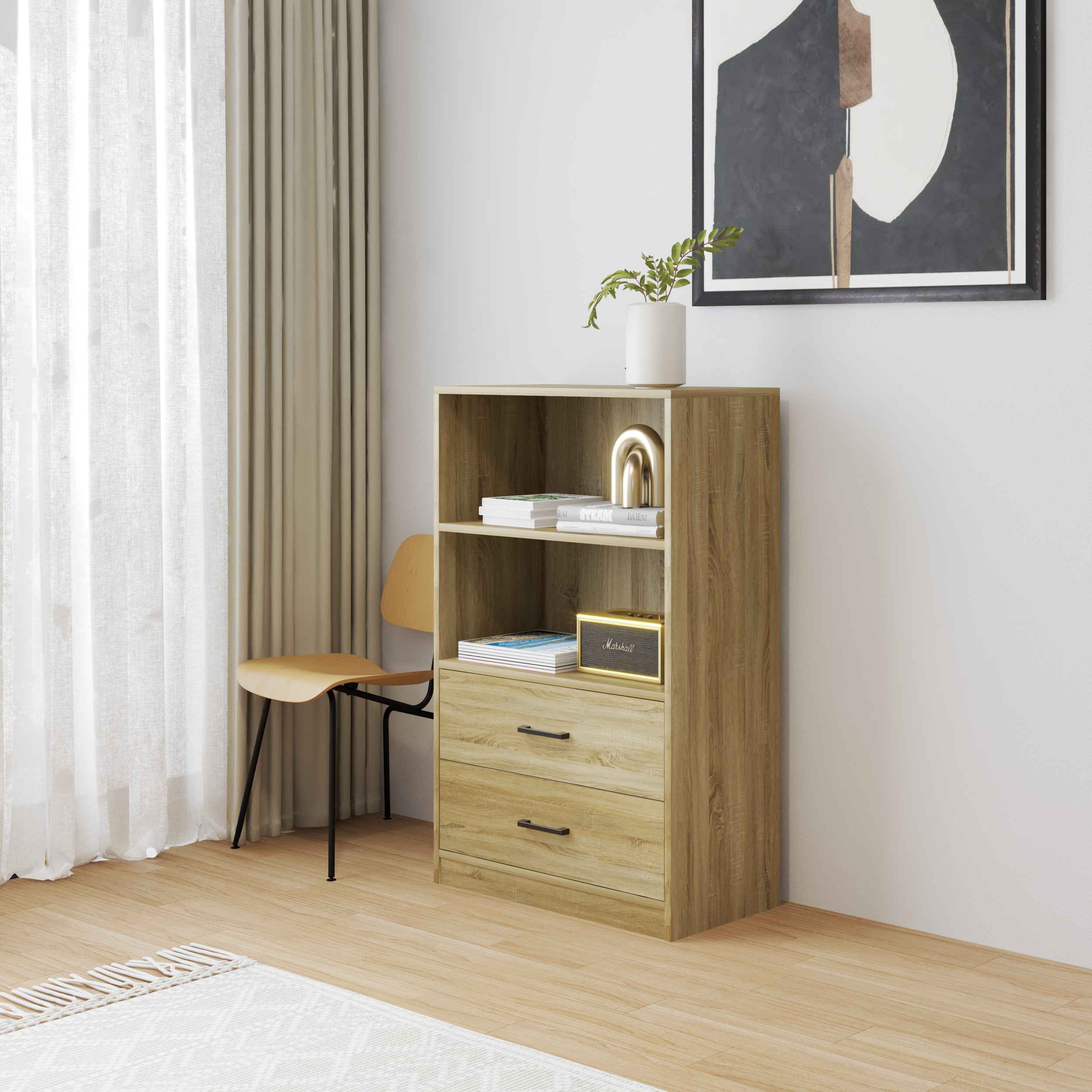 HAPPY FURNITURE , HEINEE - Kệ lưu trữ 2 ngăn kéo, TLT_039 , 70cm x 35cm x 110cm DxRxC, sản phẩm phổ thông