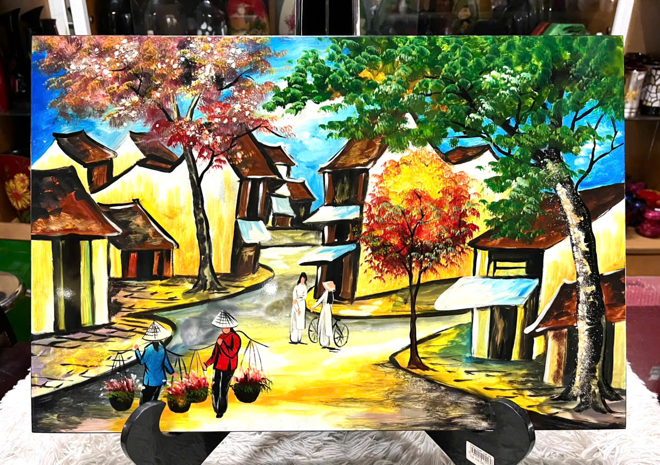 Tranh Sơn Mài - PHỐ CỔ VIỆT NAM | Size 40x60 cm | Hoài Niệm Thời Gian – Nghệ Thuật Sơn Mài Truyền Thống