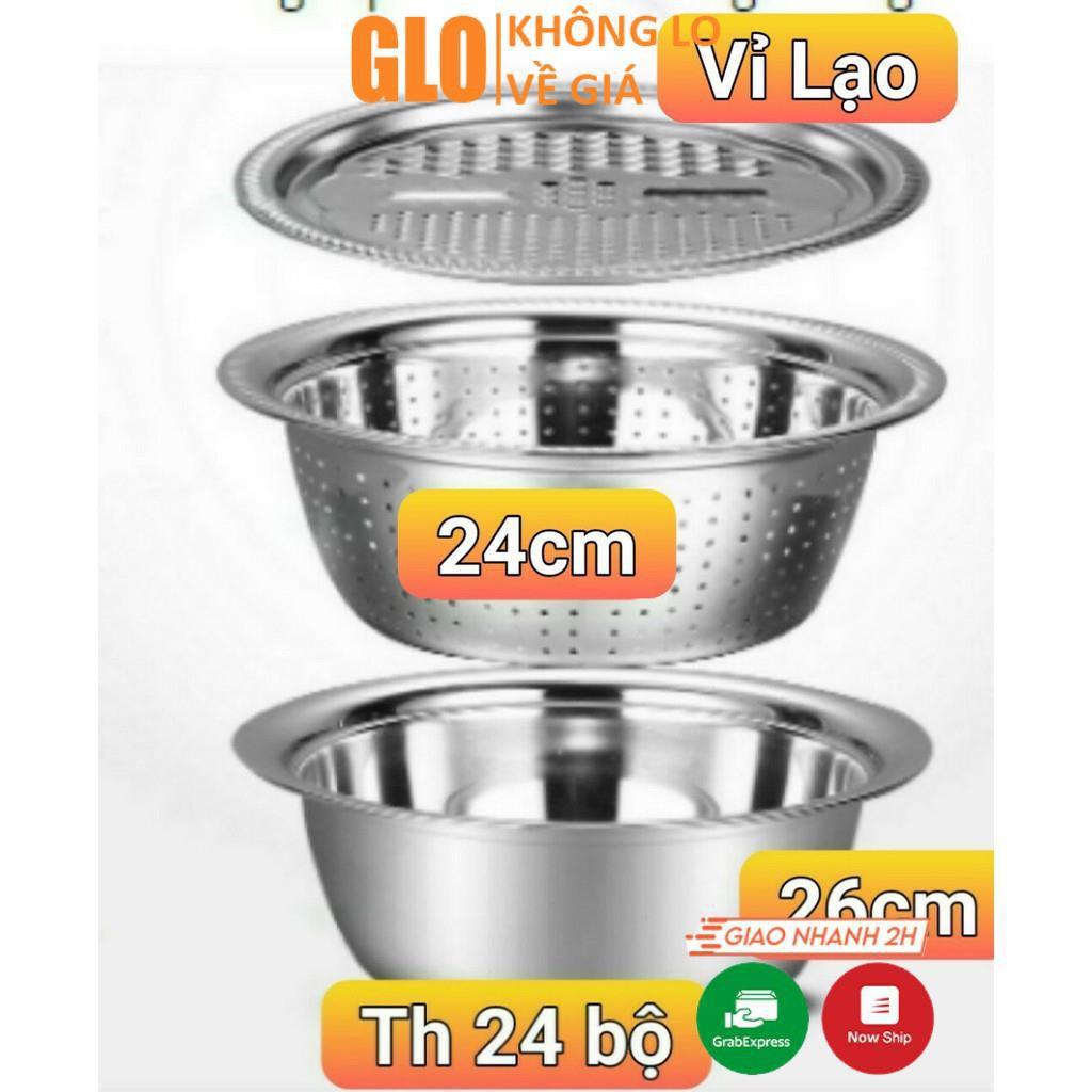 Bộ Bào Nạo Rau Củ 3 Món Kiêm Rổ Và Chậu Inox 304 Cao Cấp Đa Năng Hàng Nhập Khẩu