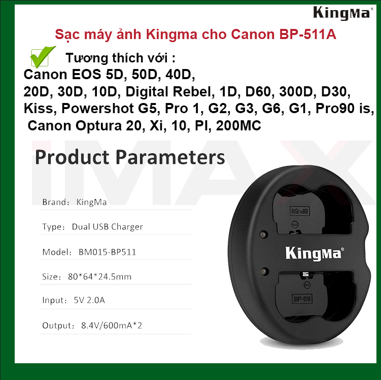 PIN SẠC KINGMA CHO PIN CANON BP-511 - HÀNG CHÍNH HÃNG