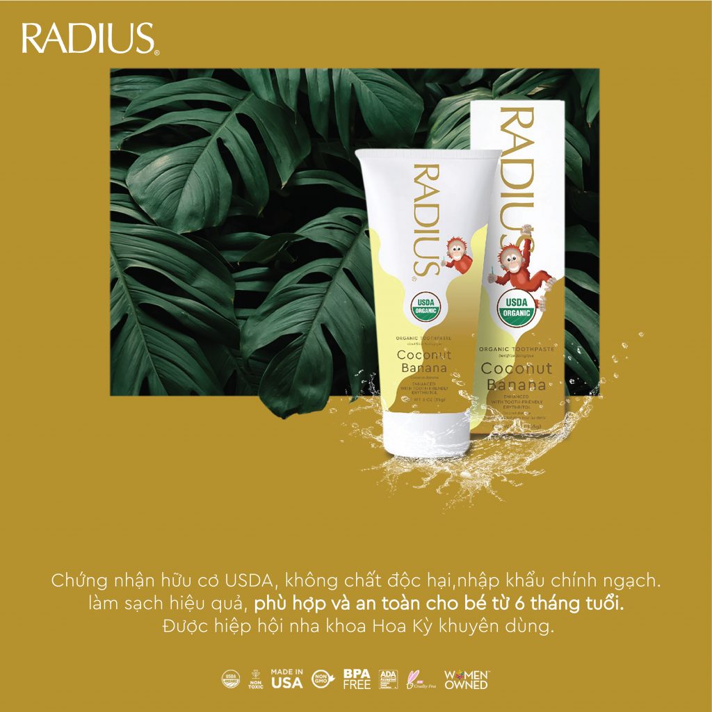 Kem Đánh Răng Hữu Cơ Trẻ Em Vị Chuối Dừa Radius Organic Coconut Banana Toothpaste 85g