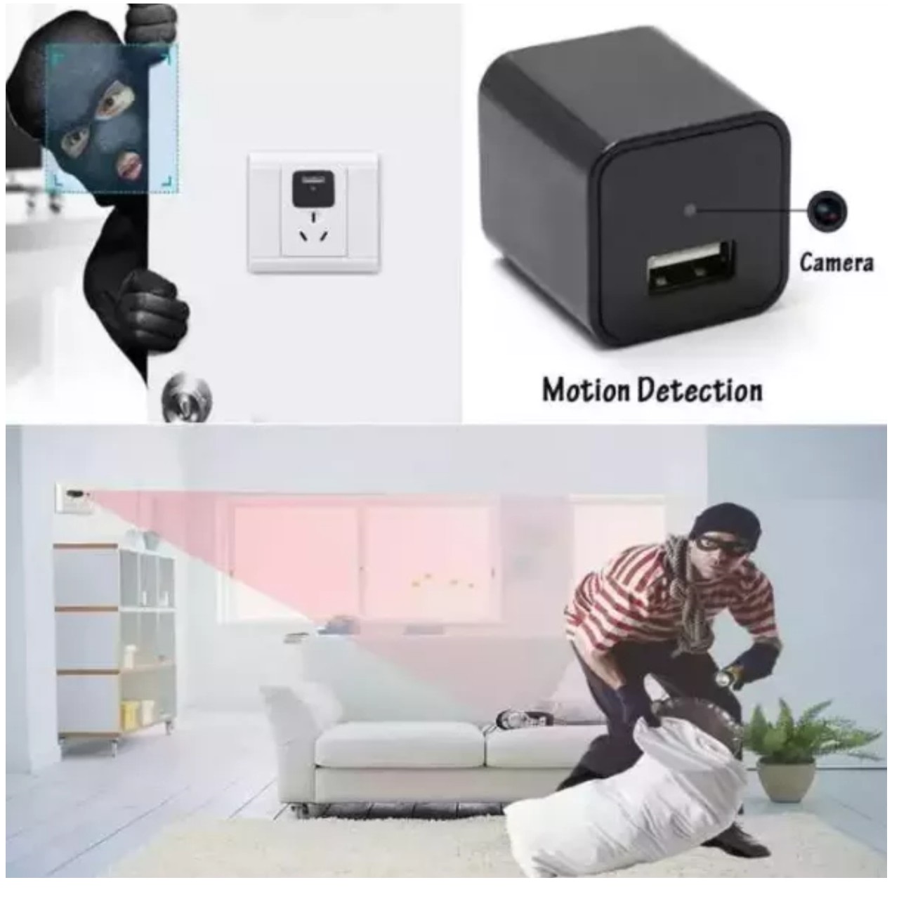 Cốc sạc kèm Camera mini 2in1 hình ảnh HD 1080p 4K giấu kín góc quay rộng 90 độ chất lượng cao