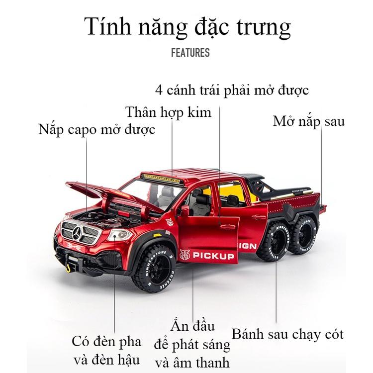 Mô hình xe Mercedes Benz X-CLASS EXY 6X6 bằng hợp kim nguyên khối có 4 đèn led và âm thanh mở được 6 cửa chạy cót