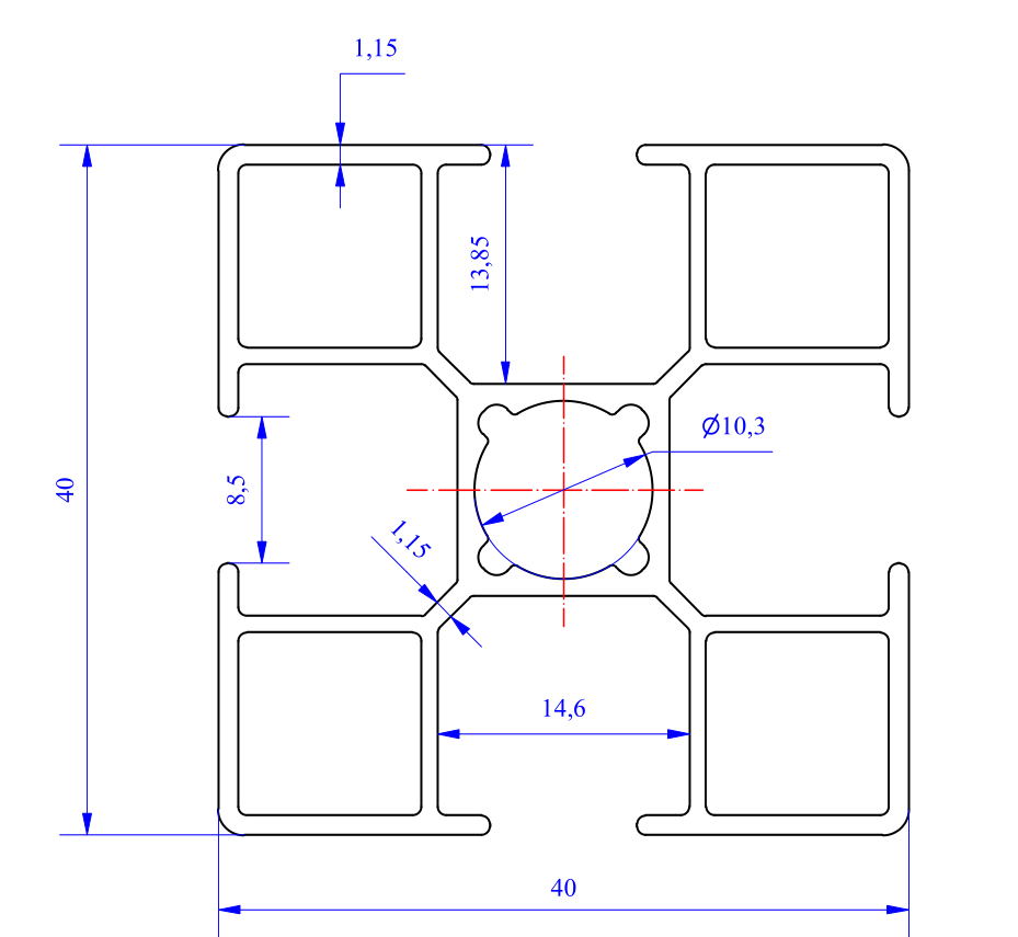 Nhôm định hình 40x40 (LWA-4404811000) - Miễn phí cắt theo kích thước yêu cầu (Giá đã bao gồm VAT)