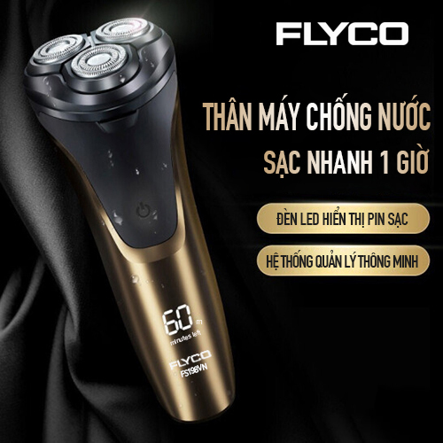 Máy Cạo Râu Flyco FS198VN 3 Lưỡi Kép Thân Máy Kháng Nước Sạc Nhanh 1 Giờ Hiển Thị Thời Lượng Pin Cáp Sạc USB - Hàng Chính Hãng