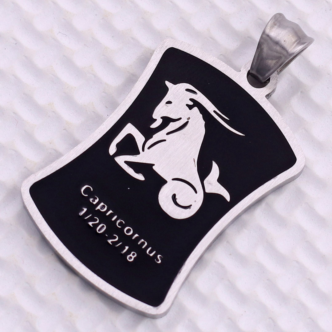 Mặt dây chuyền cung Ma Kết - Capricorn inox kèm vòng cổ dây da đen, Cung hoàng đạo