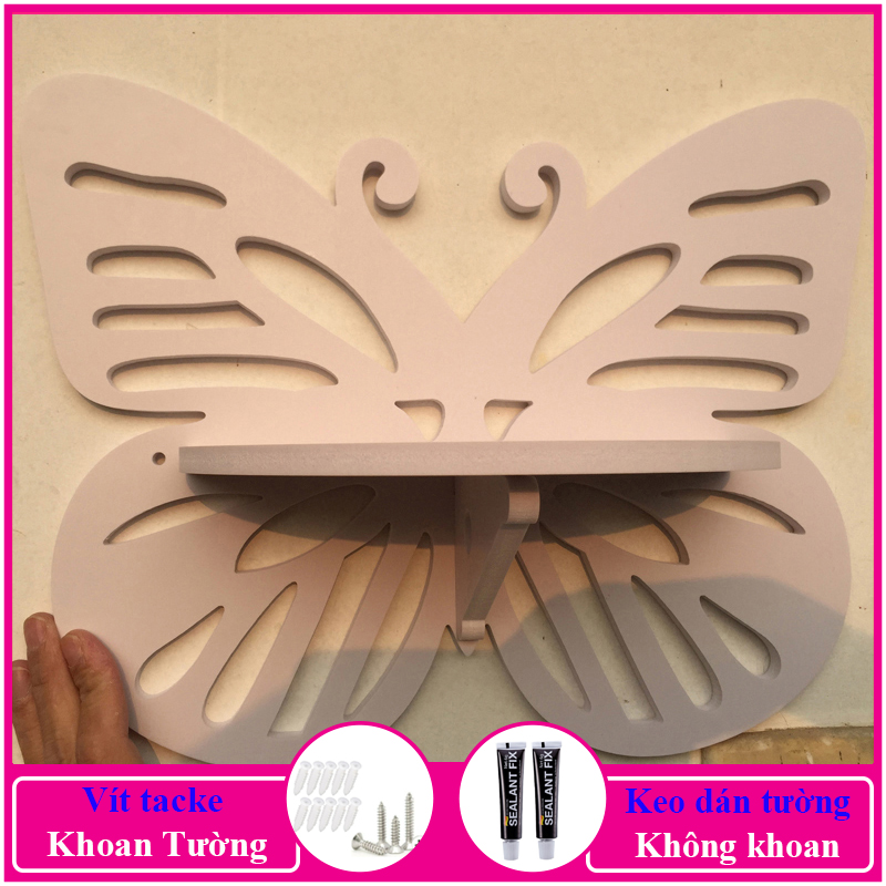 Kệ treo tường trang trí không cần khoan, chất liệu gỗ nhựa cao cấp màu trắng, decor không gian sống - a03