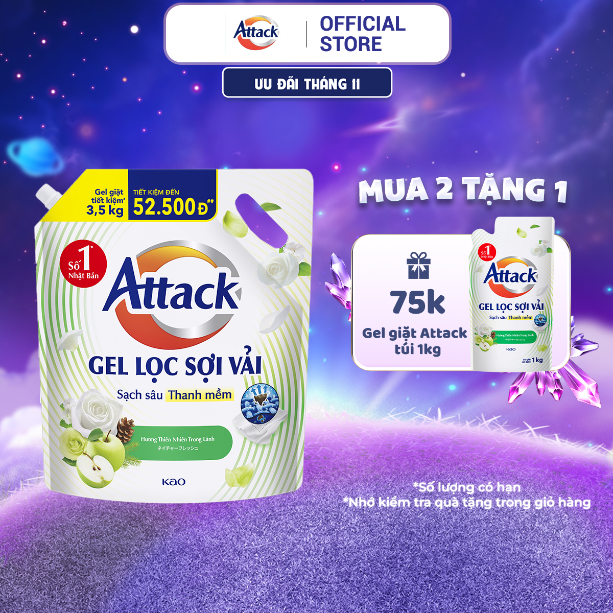 Gel Giặt Attack Hương Thiên Nhiên Trong Lành Túi 3.5Kg