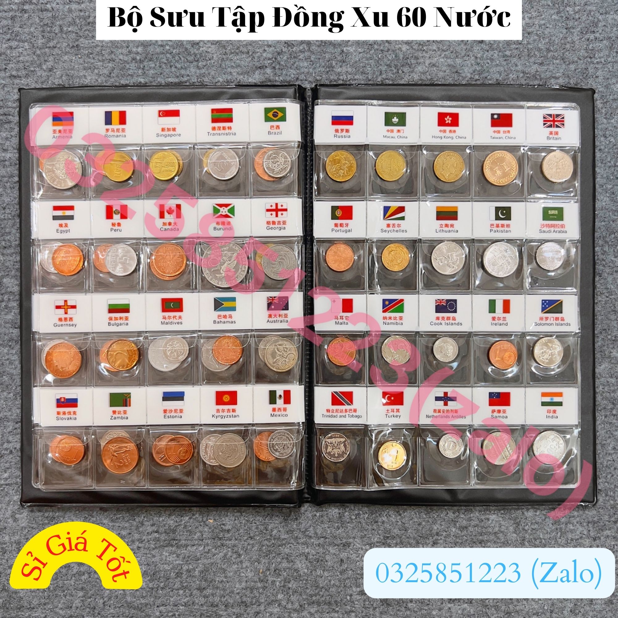 Bộ Sưu Tập Đồng Xu Của 60 Nước, 120 Nước, 180 Nước Có Quốc Kì Sẵn Ở Mỗi Xu Kèm Album Bảo Quản