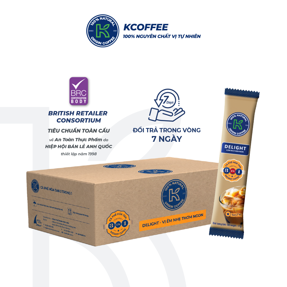 Cà phê hòa tan 3 in 1 K-Delight thùng 7650g thương hiệu K-Coffee