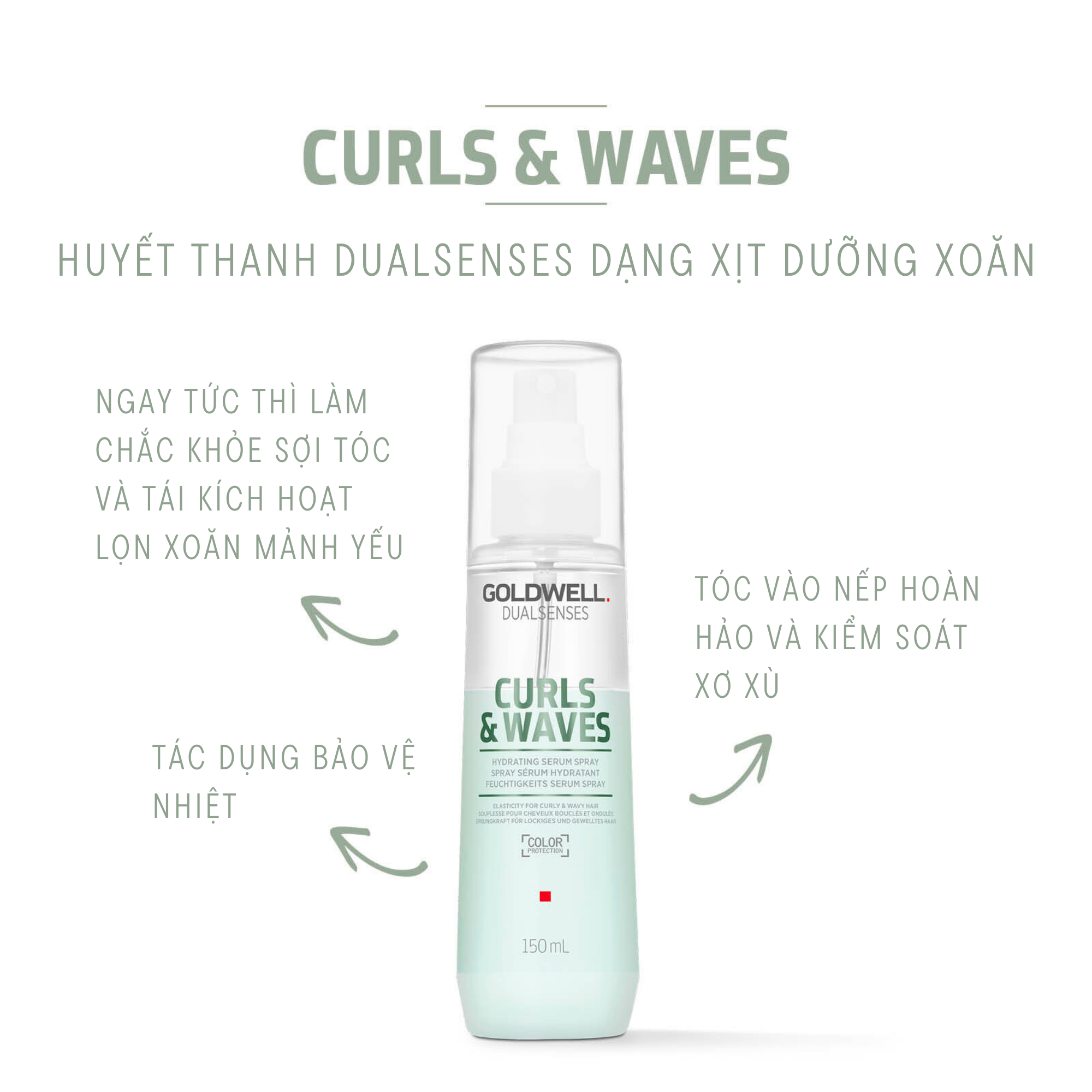 Xịt Dưỡng Xoăn Goldwell Curls &amp; Waves Cấp Ẩm Chuyên Sâu, Tóc Bồng Bềnh Dễ Vào Nếp 150ml