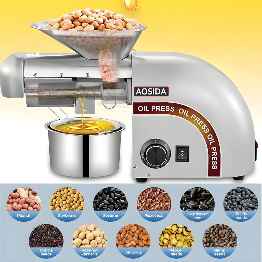Máy ép dầu thực vật Nóng và Lạnh Thương hiệu Anh Quốc AOSIDA cao cấp WF-J118, Thân vỏ INOX - Hàng Nhập Khẩu