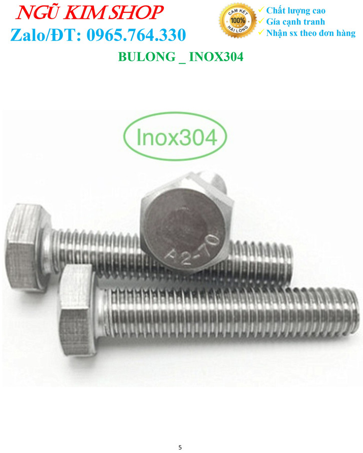 BULONG M8 x 60 INOX304 _ TUỲ CHỌN 1 SẢN PHẨM HOẶC CẢ BỘ