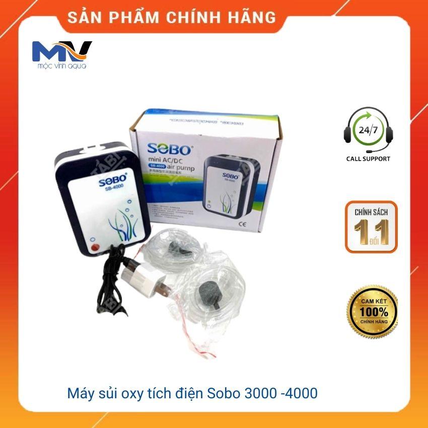 Máy sủi oxy tích điện 2 vòi Sobo 3000 - 4000 tiện lợi đề phòng mất điện