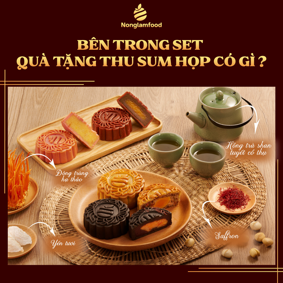 Set bánh trung thu ăn kiêng, ít ngọt Thu Cát Tường Nonglamfood | Quà tặng healthy ý nghĩa cho người thân, đối tác