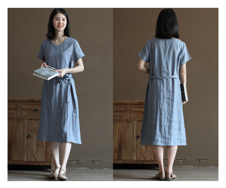 Đầm váy linen nữ dáng suông dài cổ tim, phong cách nữ thanh lịch Haint Boutique Da193