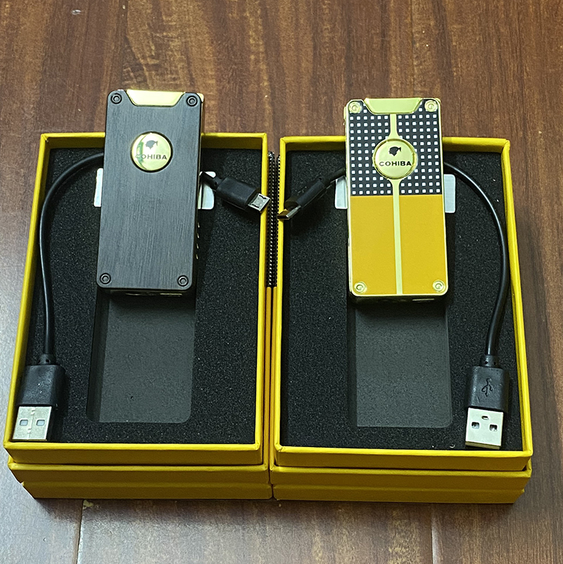 Hột Quẹt Bật Lửa Gas Cohiba COB-180 Khò 2 Tia Đánh Điện Bằng Pin Sạc Nhiều Lần - Nhiều Màu