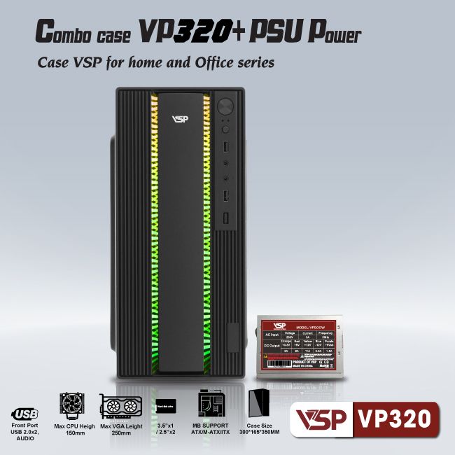 Combo Vỏ Case Máy Tính VSP + Nguồn 200W - VP320 - Hàng Chính Hãng