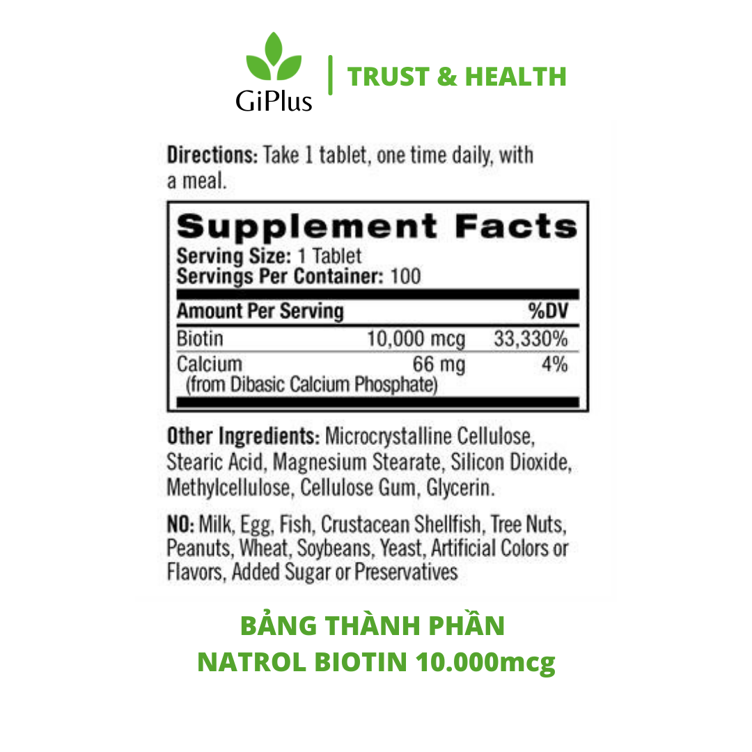 Viên Uống Hỗ Trợ Mọc Tóc, Móng Natrol Biotin 10.000mcg