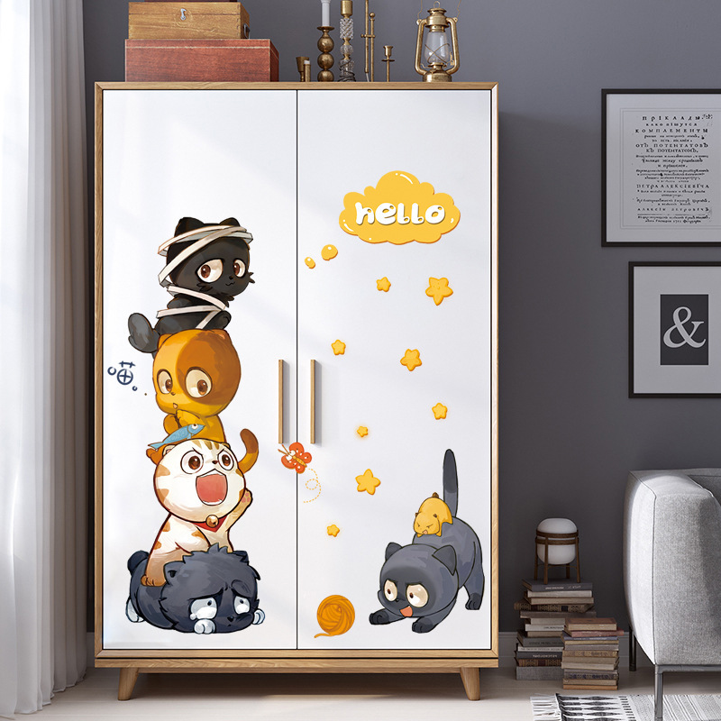 Decal dán tường mèo con dễ thương Hello - decan cao cấp có keo sẵn bóc dán ngay tại nhà