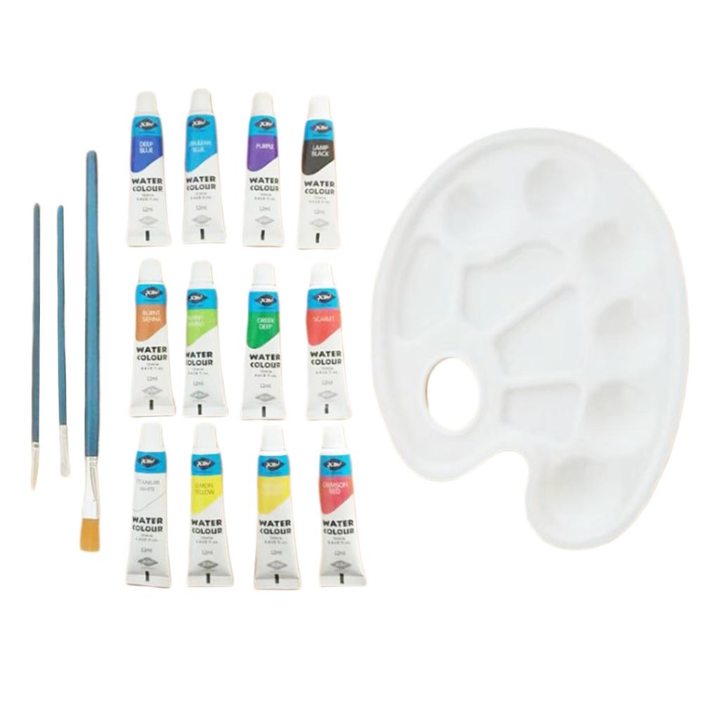 12 Tube Acrylic Paint Set with Palette and Nylon Brush DIY Art Supply Craft