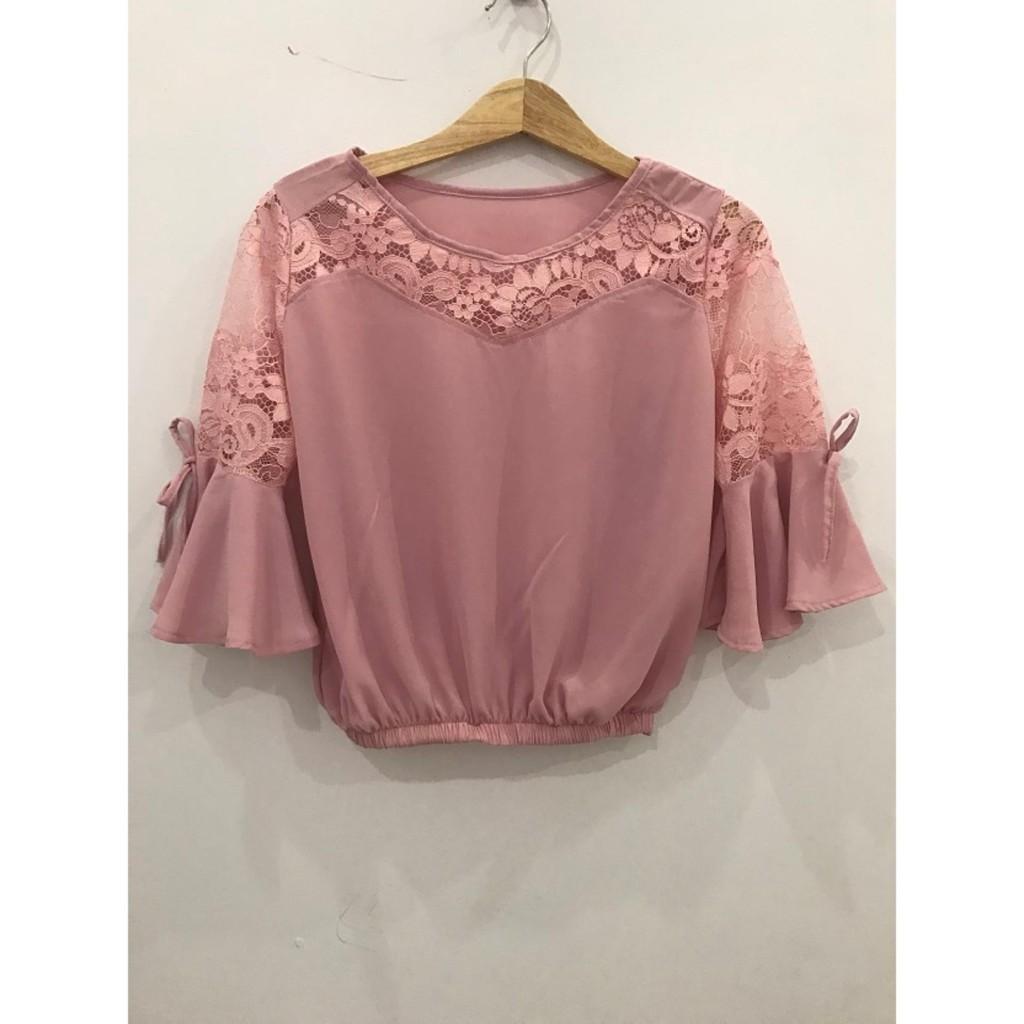 Aó tay loe phối ren đính nơ