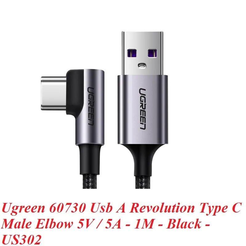 Ugreen UG60730US302TK 1m cáp usb a thẳng ra type c vuông góc 90 độ 5a sạc siêu nhanh bọc nhôm chống nhiễu - HÀNG CHÍNH HÃNG