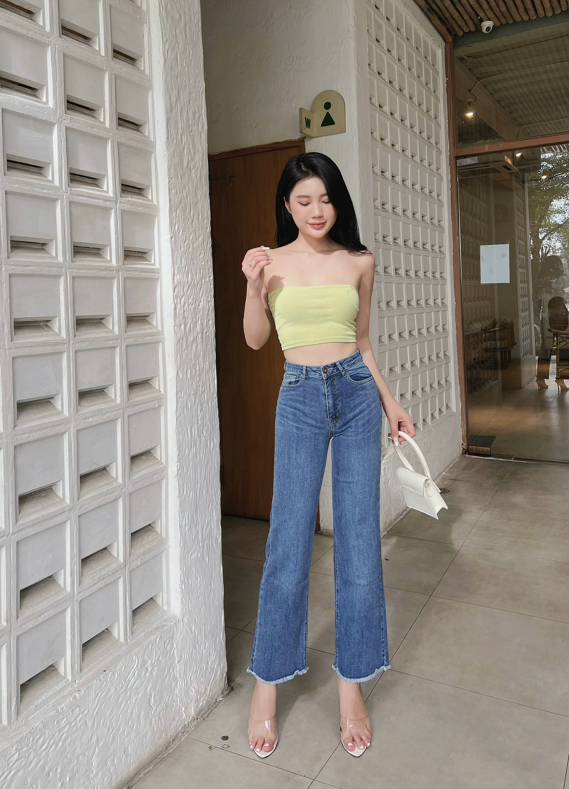 Quần suông đứng ống rộng lai tua lưng cao HQJeans thiết kê HQ97