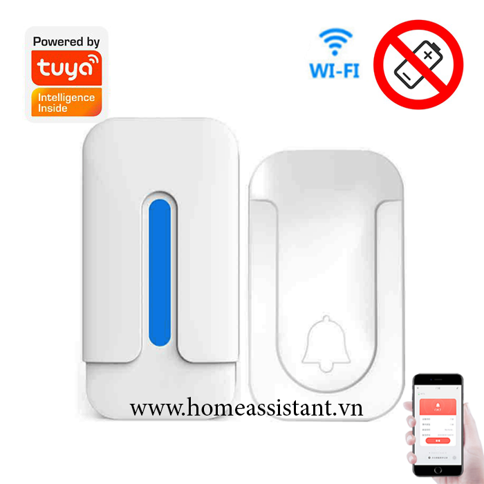 Chuông Cửa Không Dây Wifi Tuya Nút Bấm Không Dùng Pin WDR02