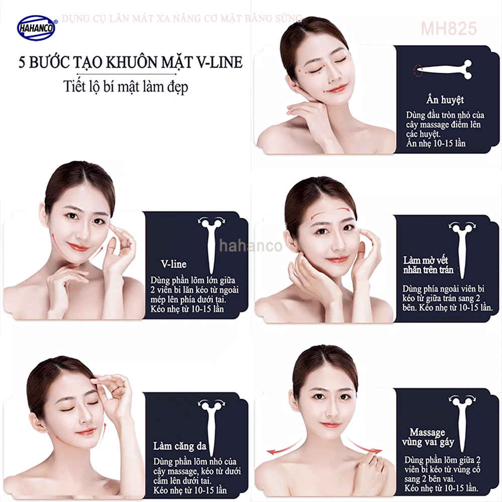 Dụng cụ lăn 3D - V Line massage nâng cơ mặt và body bằng sừng (MH825) day ấn huyệt, làm đẹp da - chăm sóc sức khỏe - HAHANCO