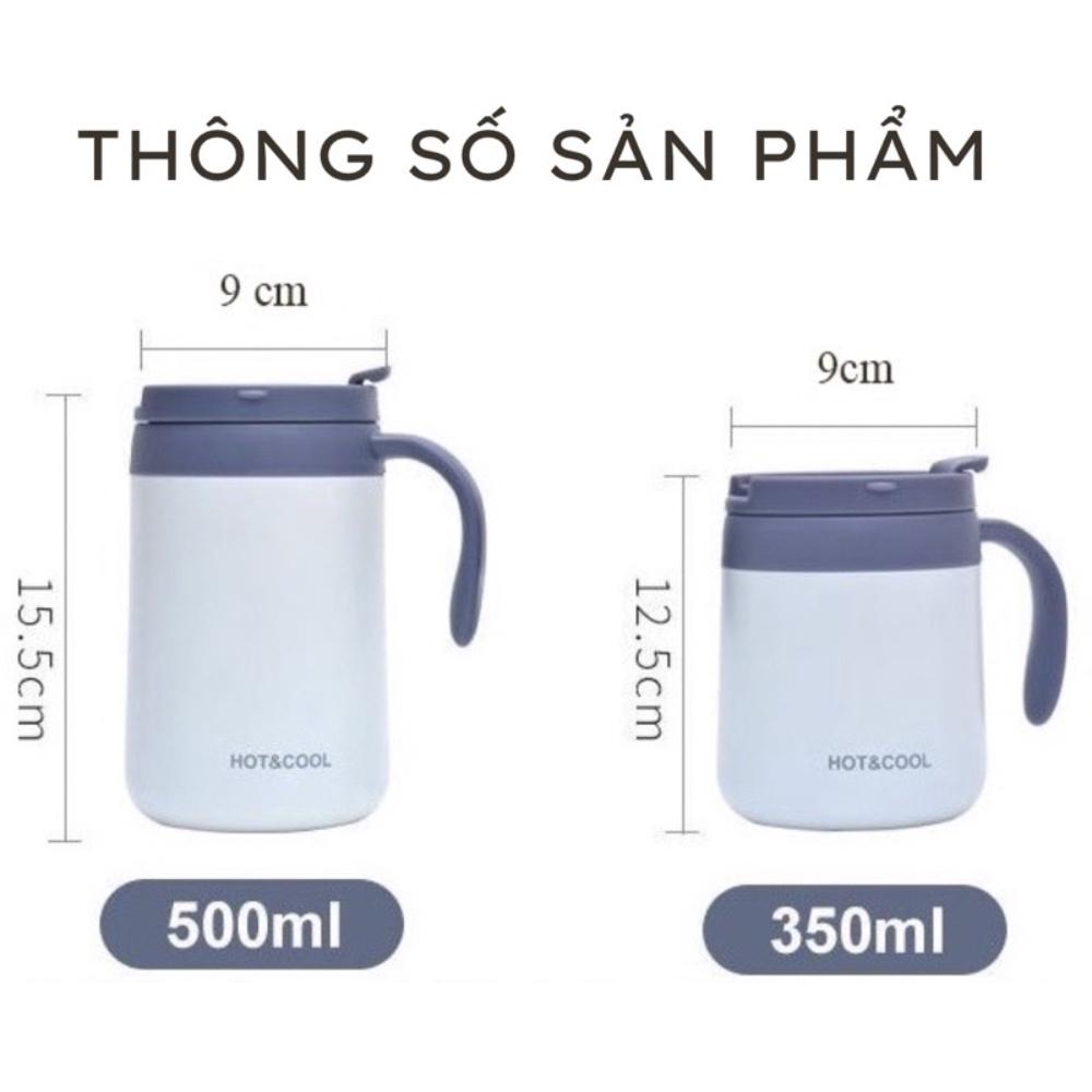 Cốc giữ nhiệt văn phòng Hot&Cool có tay cầm dung tích 350ml, chất liệu inox 304 vỏ cao su cao cấp, giữ nhiệt lên đến 12h