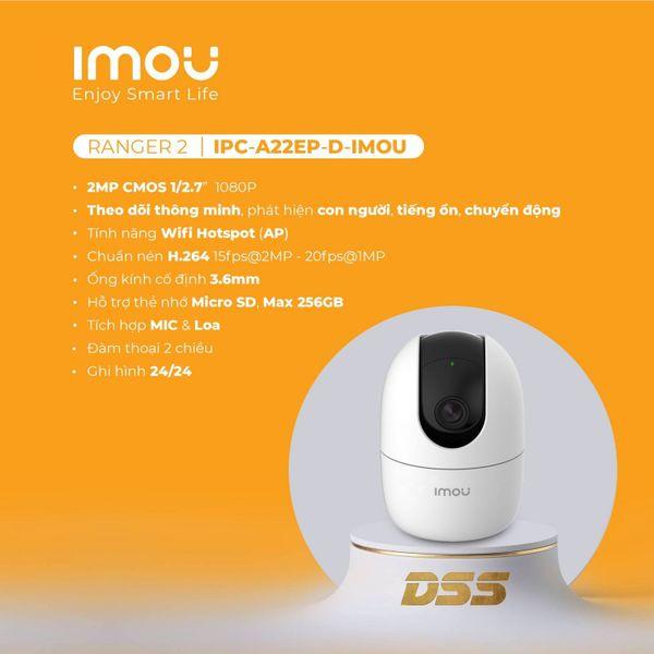 Camera IP IMOU RANGER 2 IPC-A22EP-B 2MP Chuẩn H265, Xoay 360 độ, quả trứng Hàng Nhập Khẩu