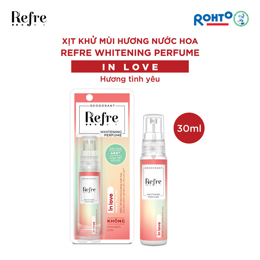 Xịt khử mùi dưỡng trắng hương nước hoa Refre Whitening Perfume In Love - Hương Tình Yêu 30ml