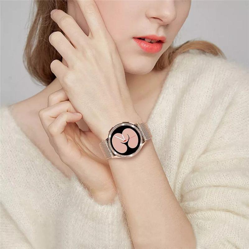 Khung viền bezel 41mm đính hạt và dây Milanese 20mm dành cho Samsung Galaxy Watch 3 41mm