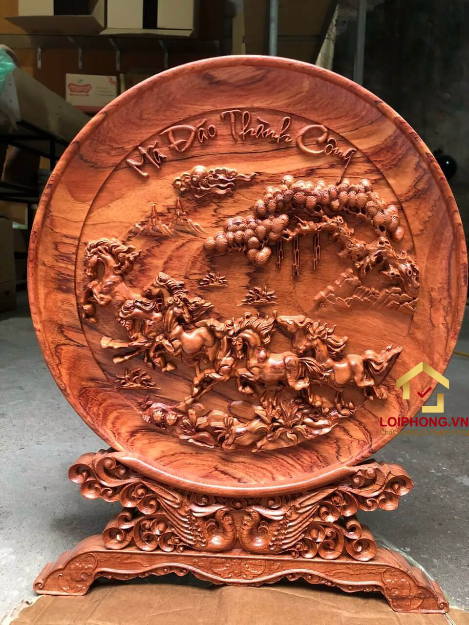 Đĩa gỗ trang trí mã đáo thành công bằng gỗ hương đường kính đĩa 30 - 35 - 40 cm dày 4 cm