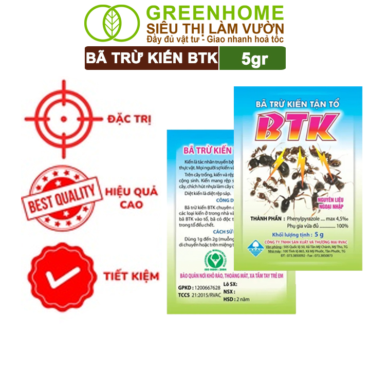 Thuốc Diệt Kiến Tận Ổ Greenhome, BTK, Gói 5gr, Hiệu Quả Cao, Dễ Sử Dụng, Tác Dụng Lâu Dài, Diệt Các Loại Kiến