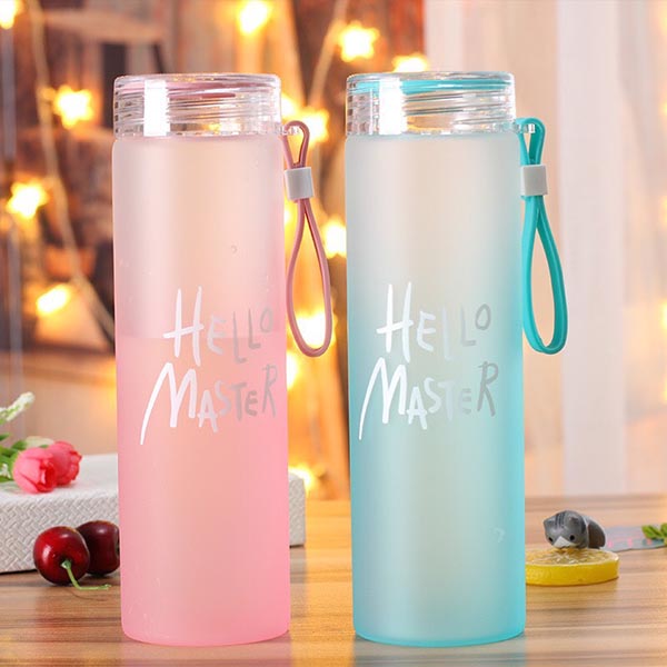 Bình nước thủy tính - Bình nước thủy tinh Hello master nhiều màu xinh xắn, dung tích 420ml