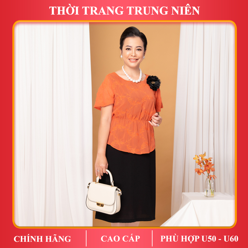 Đầm suông trung niên iDiva D14-21; chất liệu lụa cao cấp; bigsize phù hợp u50 dự tiệc &amp; dạo phố