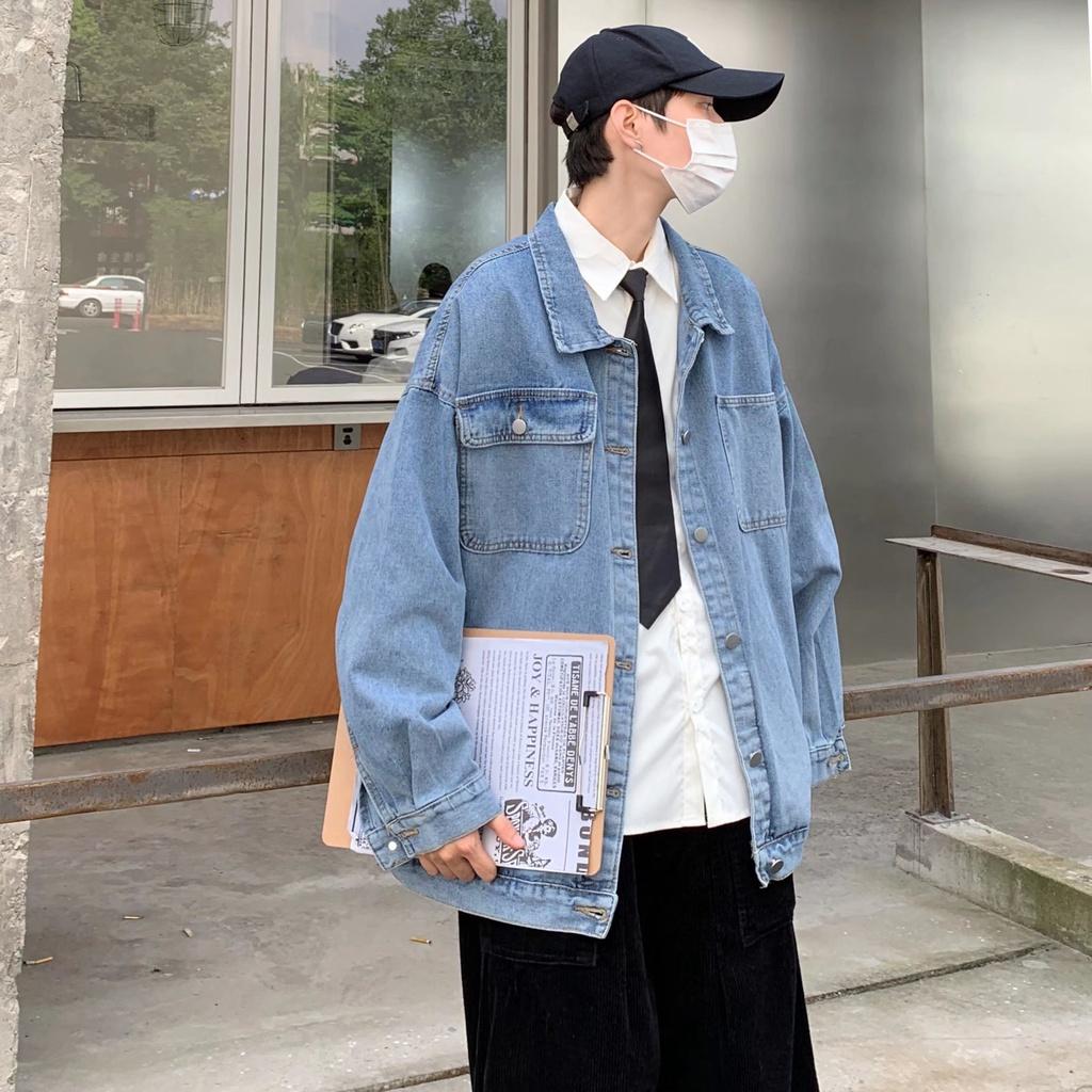 Áo khoác jean dáng rộng phong cách Hàn Quốc thời trang xuân thu hàng mới dành cho nam nữ 2021 size s-3xl