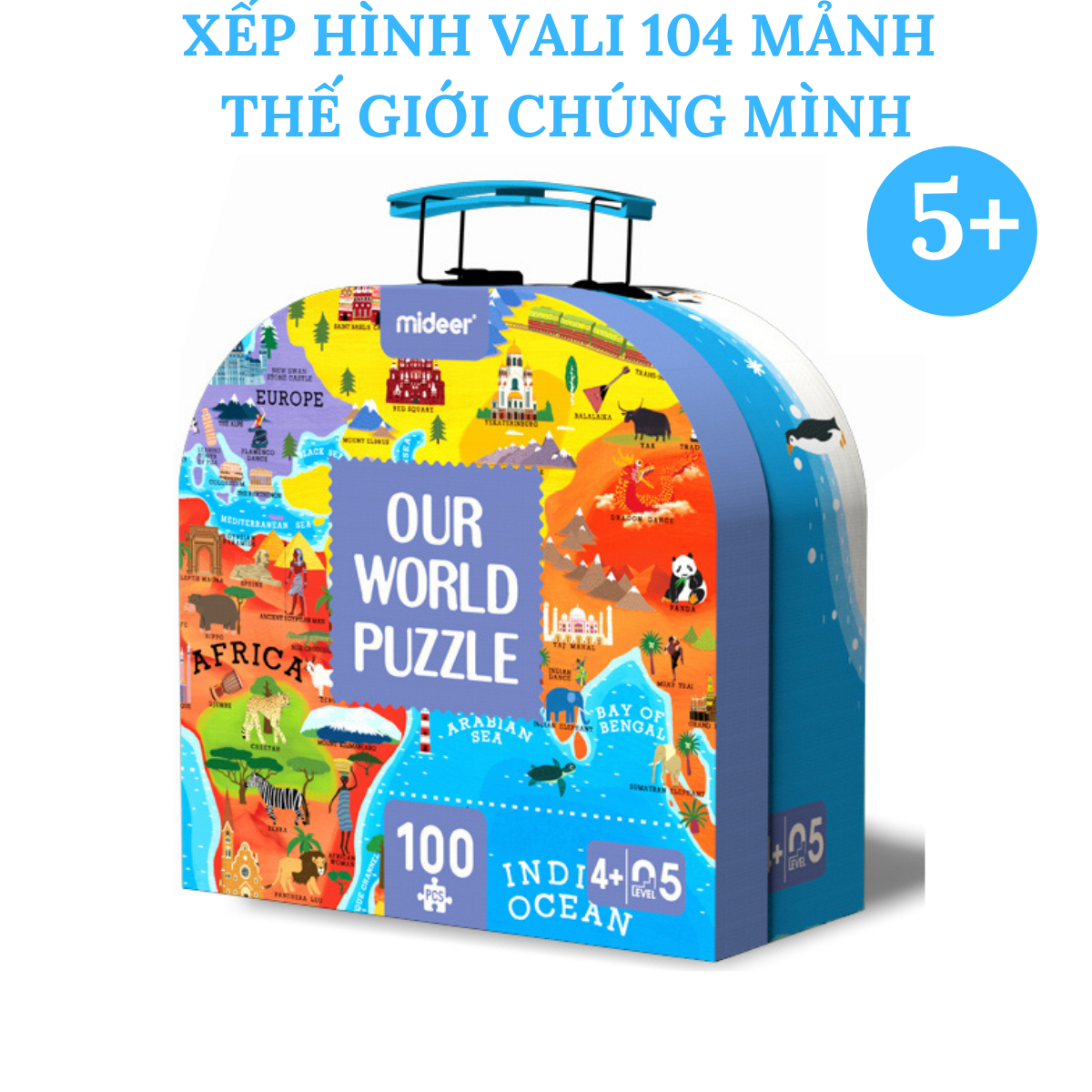 Bộ xếp hình puzzle valy Mideer 100 mảnh ghép dành cho bé 4 tuổi trở lên - Chủ đề Thế giới chúng ta MD3027