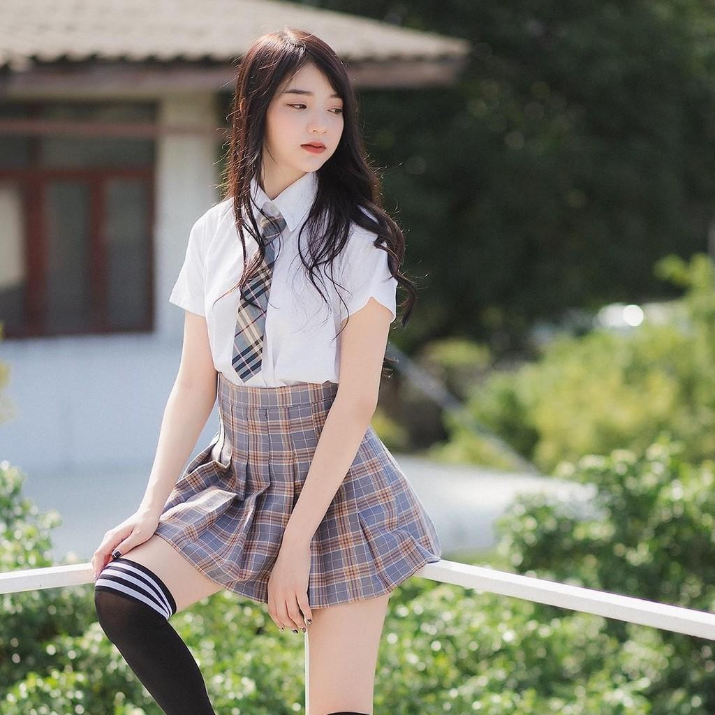 Chân váy Tennis caro ngắn màu xám xếp ly xòe siêu hot