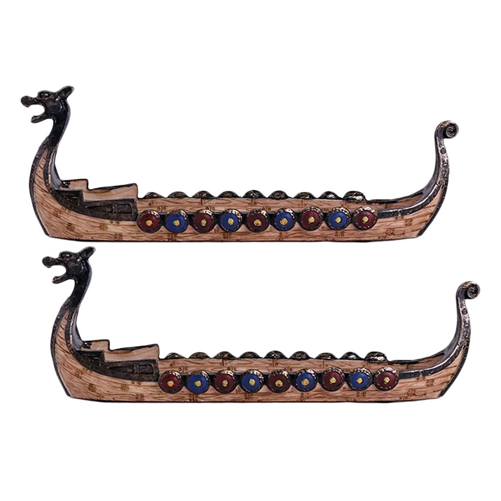 2xDragon on Viking Boat Ornament Incense Censer Resin Incense Stick Holder