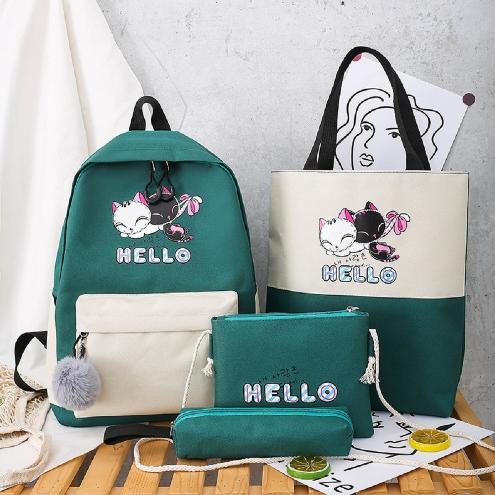 SET COMBO 4 Món Phụ Kiện Balo Túi Ví Sắc Màu HELLO