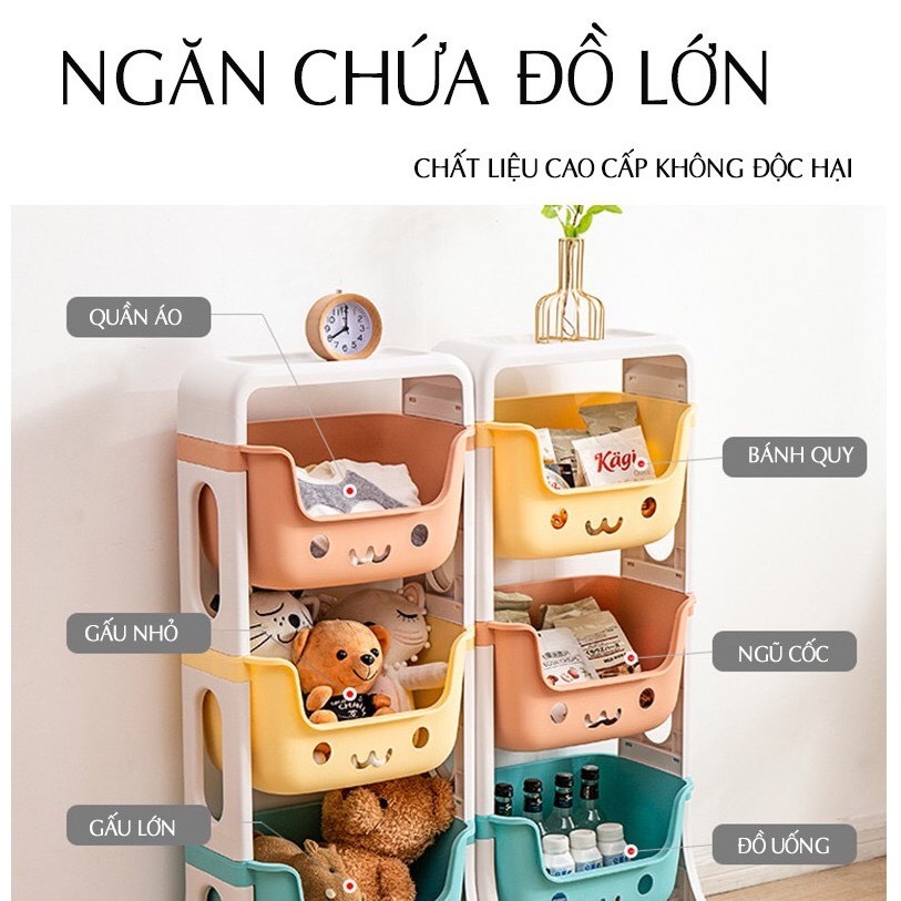 Kệ VINA 3 - 4 tầng đa năng đựng đồ chơi cho bé, đồ bỉm sữa, đồ dùng trẻ em có bánh xe tiện nghi - giao màu ngẫu nhiên