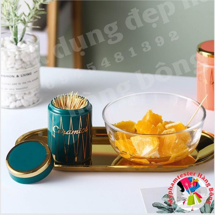 Hộp đựng tăm tre sứ xương xanh trắng cao cấp